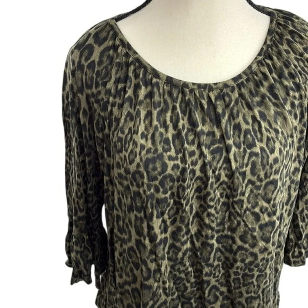Michael Kors Womens Leopard Print Top Animal Print 3/4 Sleeve Size S